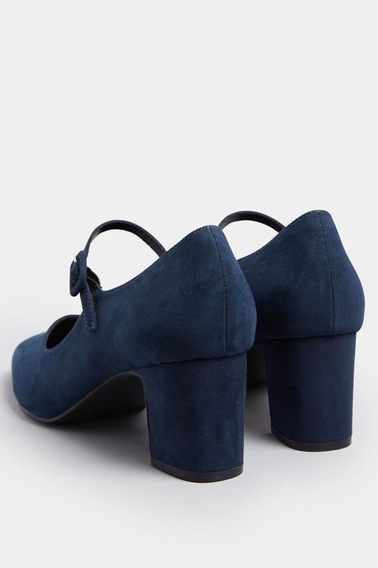 Evans LTS Navy Blue Faux Suede Mary Jane Block Heel In Standard Fit