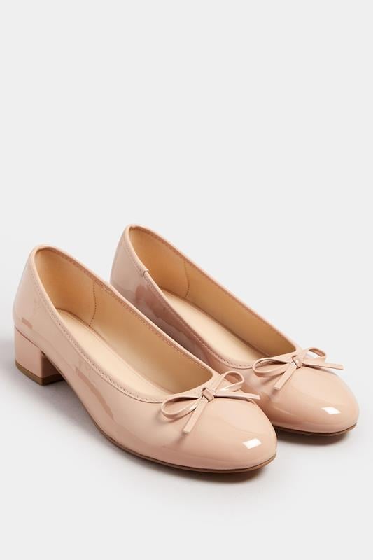 Evans LTS Nude Patent Heeled Ballet Pumps In Standard Fit