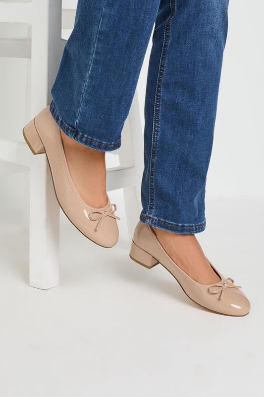 evans LTS Nude Patent Heeled Ballet Pumps In Standard Fit