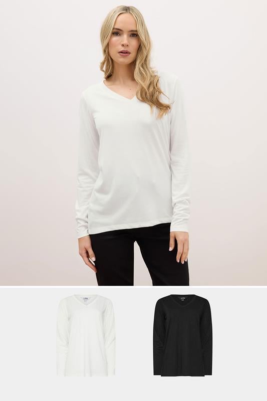 evans LTS PREMIUM Tall 2 PACK White & Black V-Neck Tops