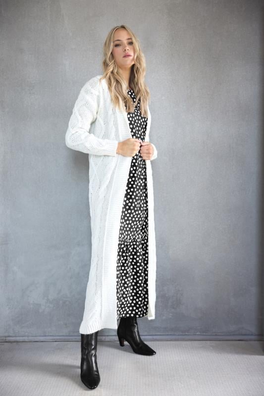 Evans LTS PREMIUM Tall Ivory White Cable Knit Longline Cardigan