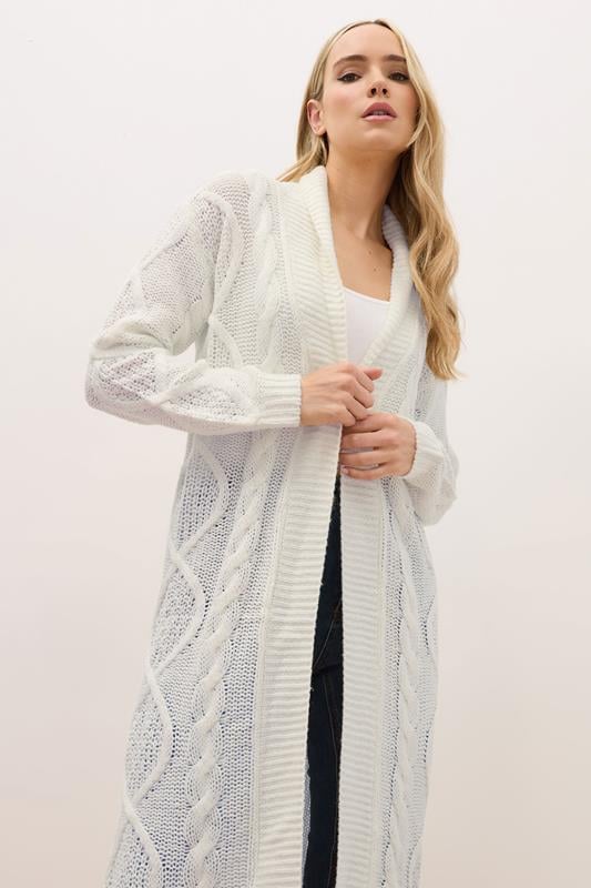 Evans LTS PREMIUM Tall Ivory White Cable Knit Longline Cardigan