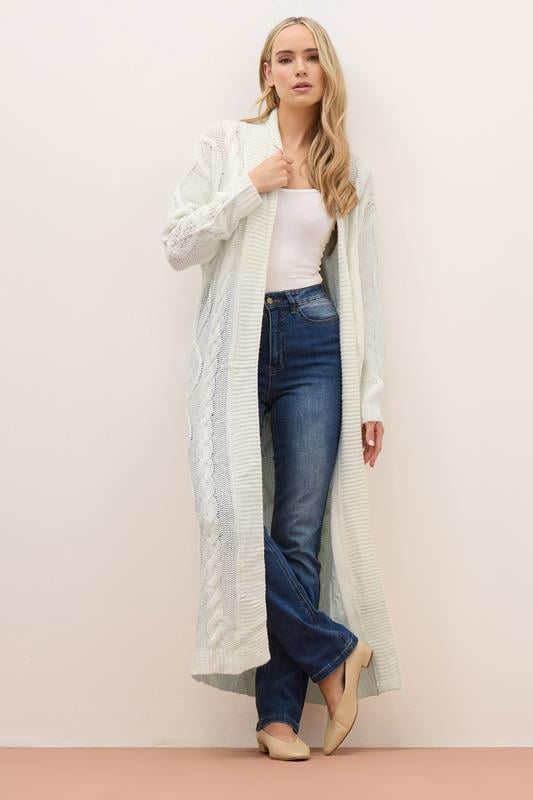 evans LTS PREMIUM Tall Ivory White Cable Knit Longline Cardigan