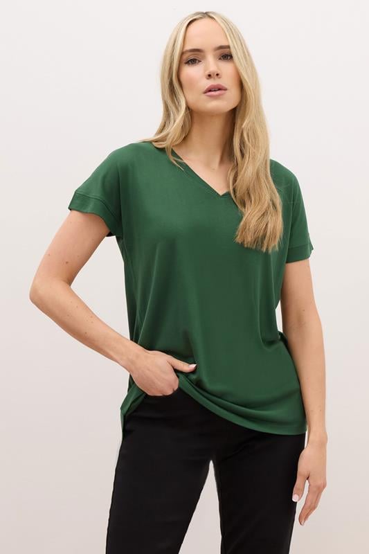 evans LTS PREMIUM Tall Khaki Green V-Neck Modal T-Shirts