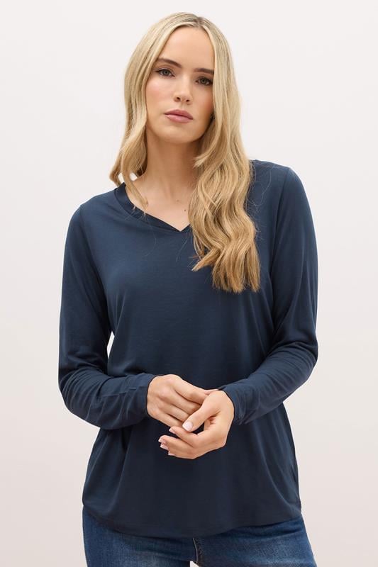 evans LTS PREMIUM Tall Navy Blue Long Sleeve V-Neck Top
