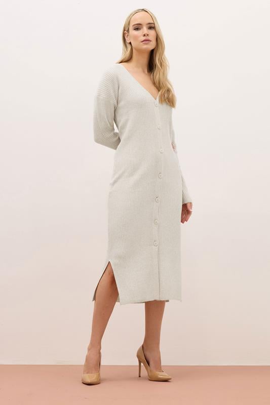 Evans LTS PREMIUM Tall Stone Brown Ribbed Longline Cardigan