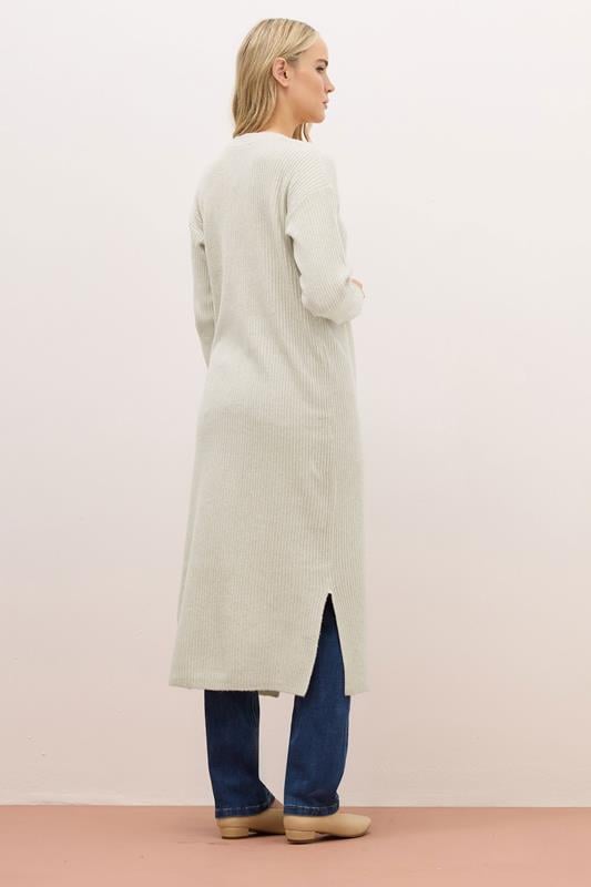 Evans LTS PREMIUM Tall Stone Brown Ribbed Longline Cardigan