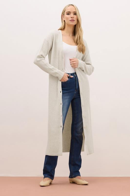 evans LTS PREMIUM Tall Stone Brown Ribbed Longline Cardigan