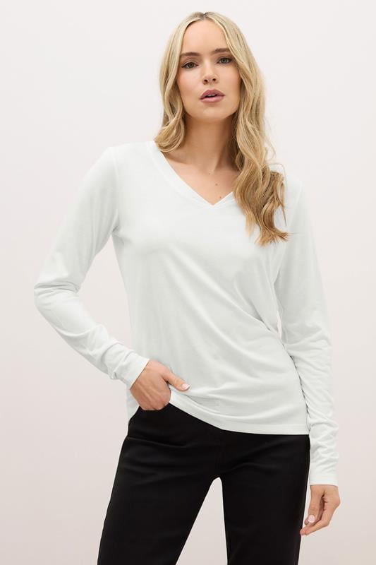 evans LTS PREMIUM Tall White Long Sleeve V-Neck Top