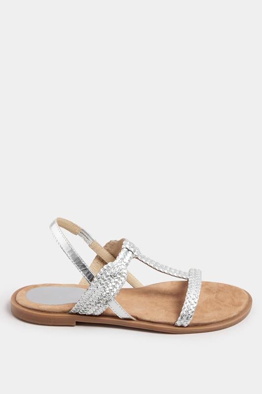 Evans LTS Silver Leather Plaited Strap Sandals In Standard Fit
