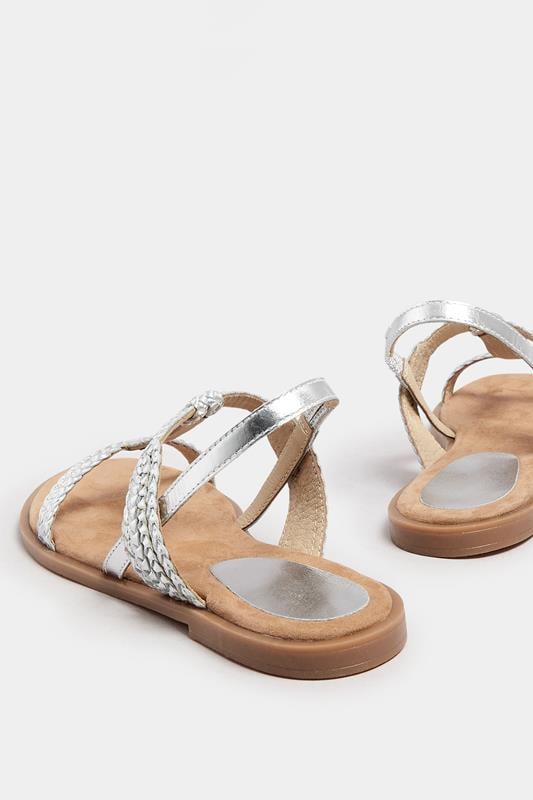 Evans LTS Silver Leather Plaited Strap Sandals In Standard Fit