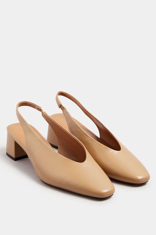 Evans LTS Stone Brown Square Slingback Block Heel In Standard Fit