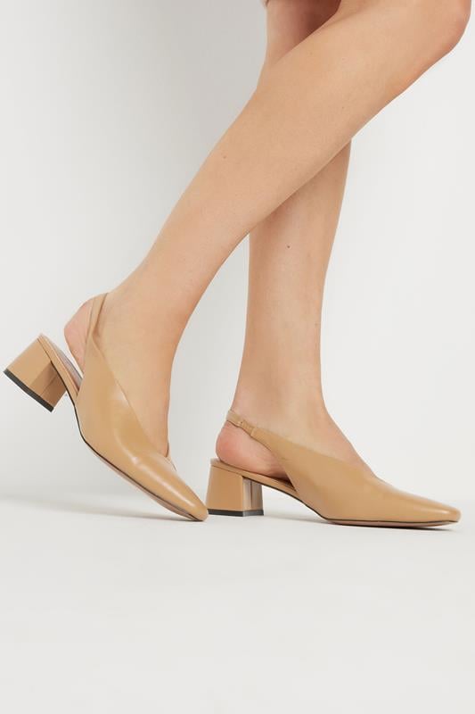 evans LTS Stone Brown Square Slingback Block Heel In Standard Fit