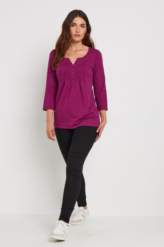 Evans LTS Tall 2 PACK Beige Brown & Dark Pink Henley Tops