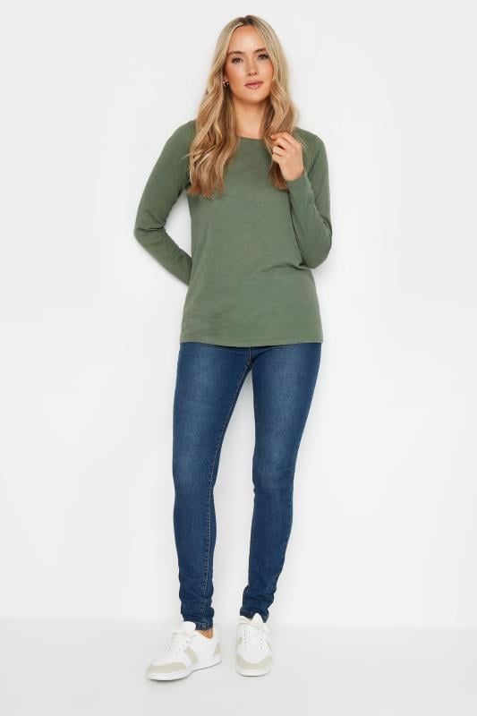 Evans LTS Tall 2 PACK Black & Khaki Green Stripe Long Sleeve T-shirt Tops