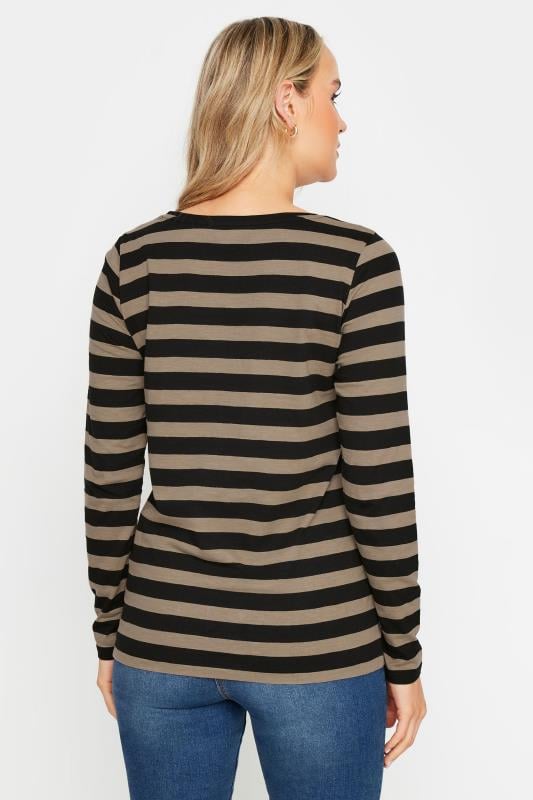 Evans LTS Tall 2 PACK Black & Khaki Green Stripe Long Sleeve T-shirt Tops