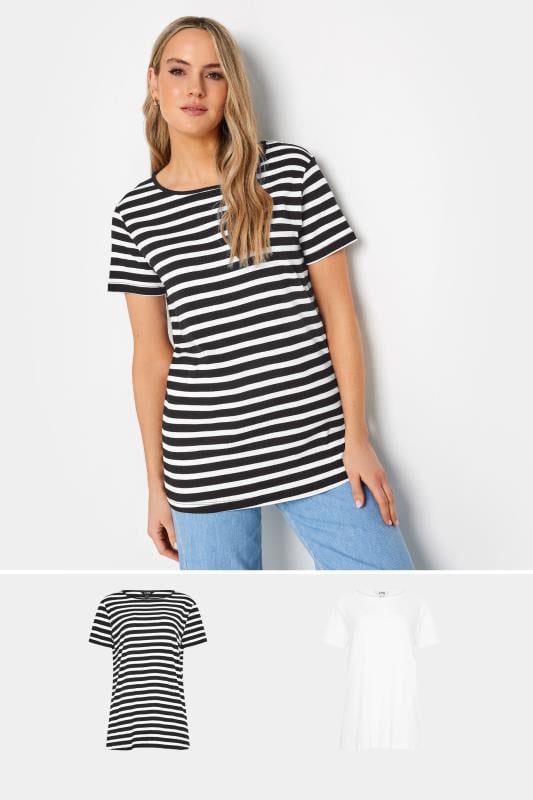 evans LTS Tall 2 PACK Black & White Stripe Short Sleeve T-Shirts