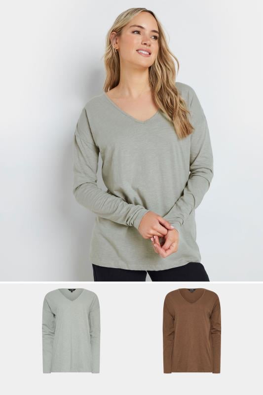 evans LTS Tall 2 PACK Grey & Brown Long Sleeve T-Shirts