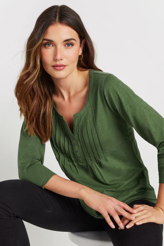 Evans LTS Tall 2 PACK Khaki Green & Dark Pink Henley Tops