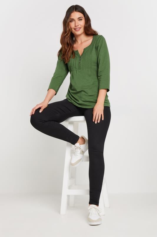 Evans LTS Tall 2 PACK Khaki Green & Dark Pink Henley Tops