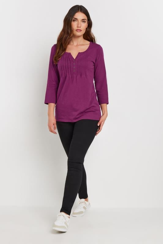 Evans LTS Tall 2 PACK Khaki Green & Dark Pink Henley Tops
