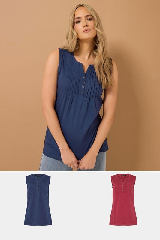 evans LTS Tall 2 PACK Navy Blue & Red Henley Vest Tops