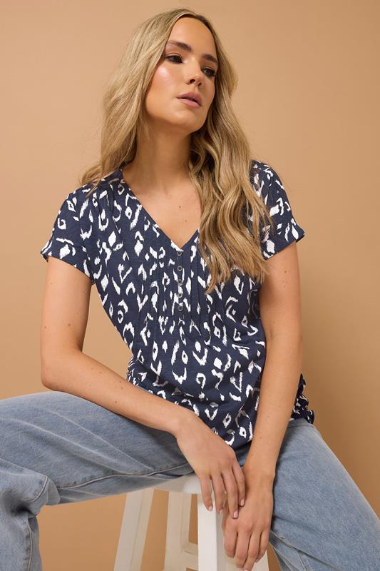 Evans LTS Tall 2 PACK Navy Blue & White Abstract Cotton Henley Tops