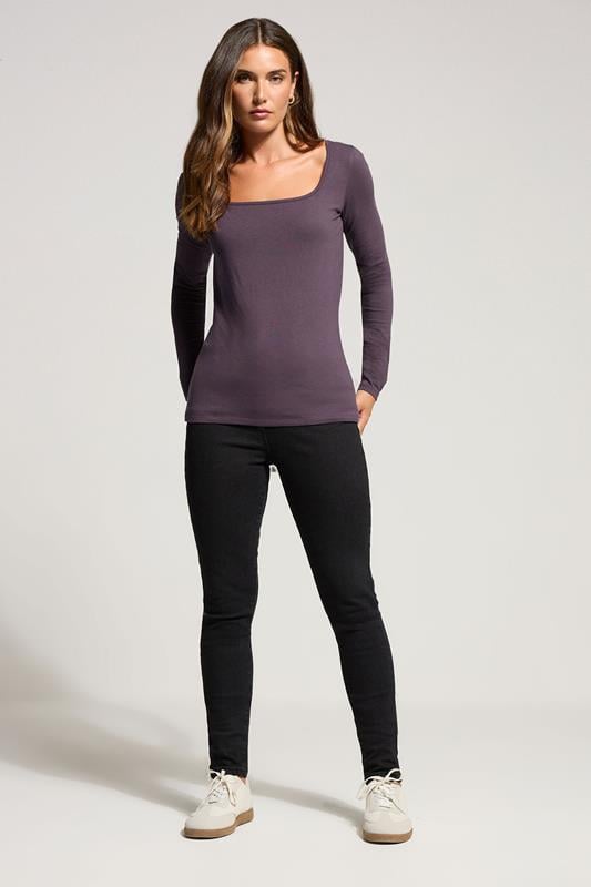 Evans LTS Tall 2 PACK Purple & Black Square Neck Tops