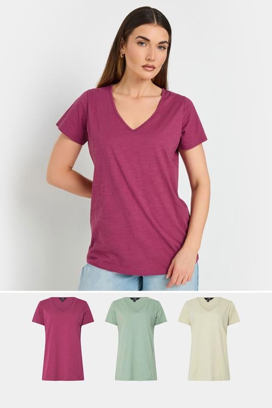 evans LTS Tall 3 PACK Sage Green & Berry Red V-Neck T-Shirts