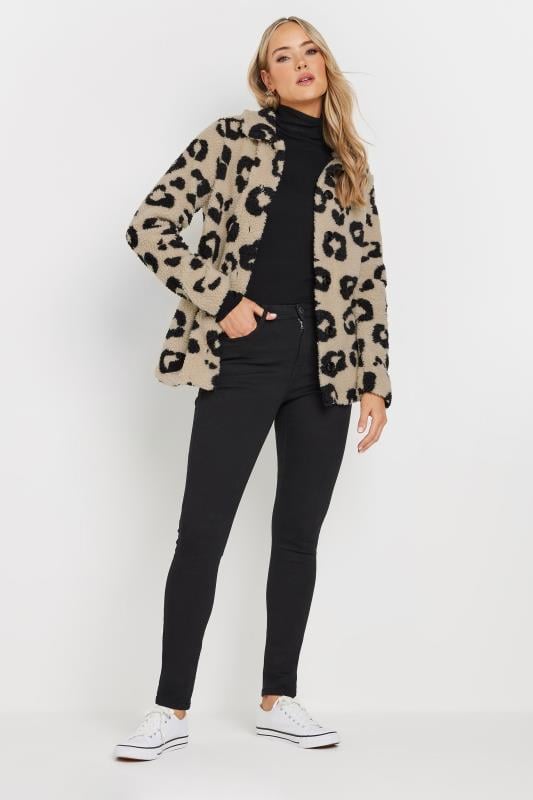 Evans LTS Tall Beige Brown Animal Print Teddy Fleece Jacket