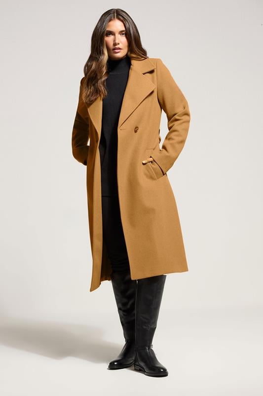 Evans LTS Tall Beige Brown Formal Wrap Belted Midi Coat