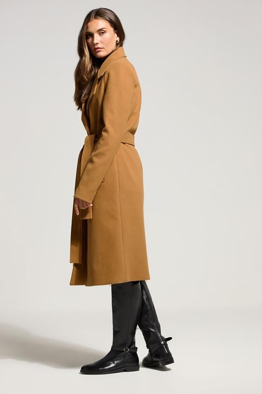 Evans LTS Tall Beige Brown Formal Wrap Belted Midi Coat