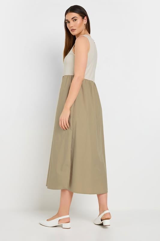 Evans LTS Tall Beige Brown Jersey & Woven Mix Fabric Midi Dress