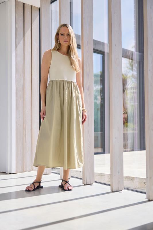 evans LTS Tall Beige Brown Jersey & Woven Mix Fabric Midi Dress