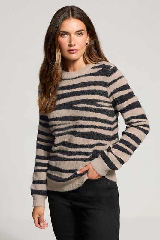 evans LTS Tall Beige Brown Knitted Zebra Print Jumper