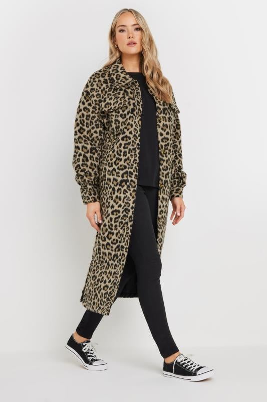 Evans LTS Tall Beige Brown Leopard Print Longline Shacket