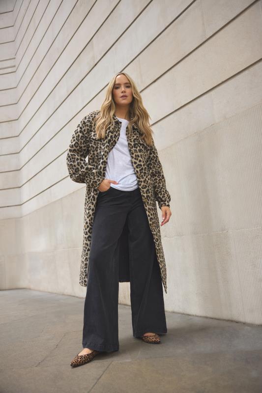 evans LTS Tall Beige Brown Leopard Print Longline Shacket