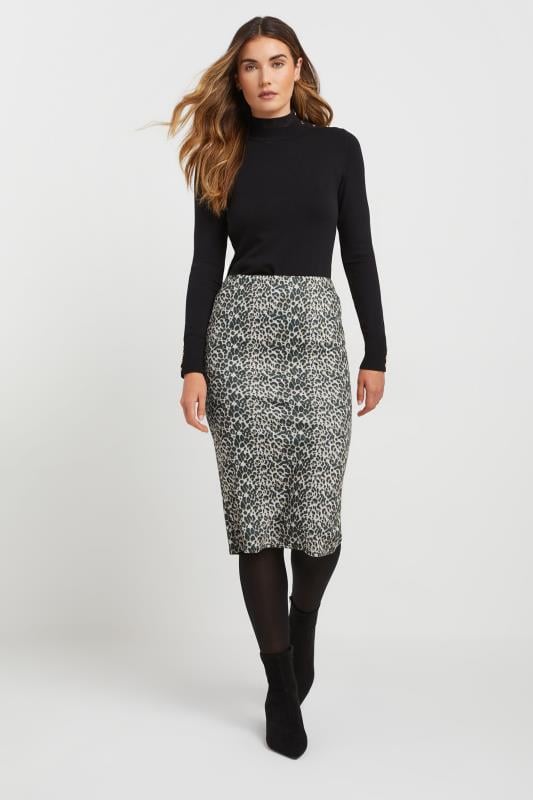 evans LTS Tall Beige Brown Leopard Print Pencil Skirt