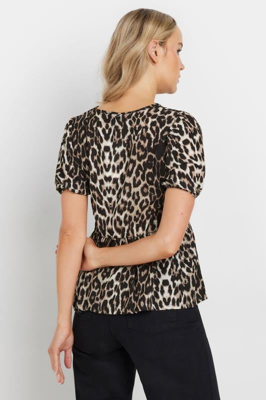 Evans LTS Tall Beige Brown Leopard Print Tie Front Top