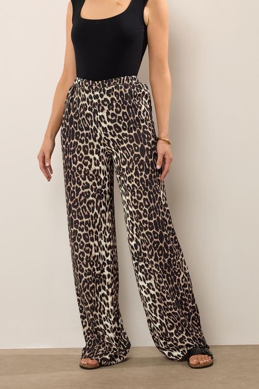 Evans LTS Tall Beige Brown Leopard Print Wide Leg Trousers