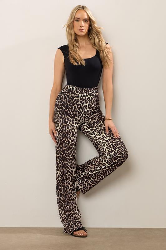 evans LTS Tall Beige Brown Leopard Print Wide Leg Trousers