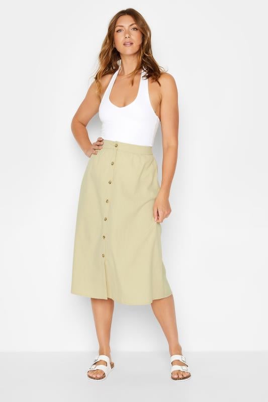 Evans LTS Tall Beige Brown Linen Button Front Skirt