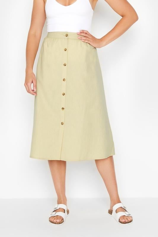 evans LTS Tall Beige Brown Linen Button Front Skirt