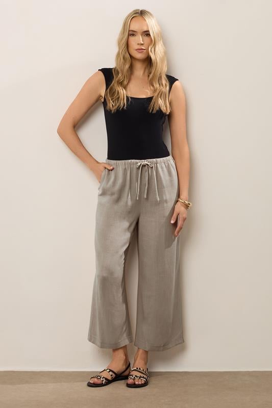 Evans LTS Tall Beige Brown Linen Tie Waist Cropped Trousers