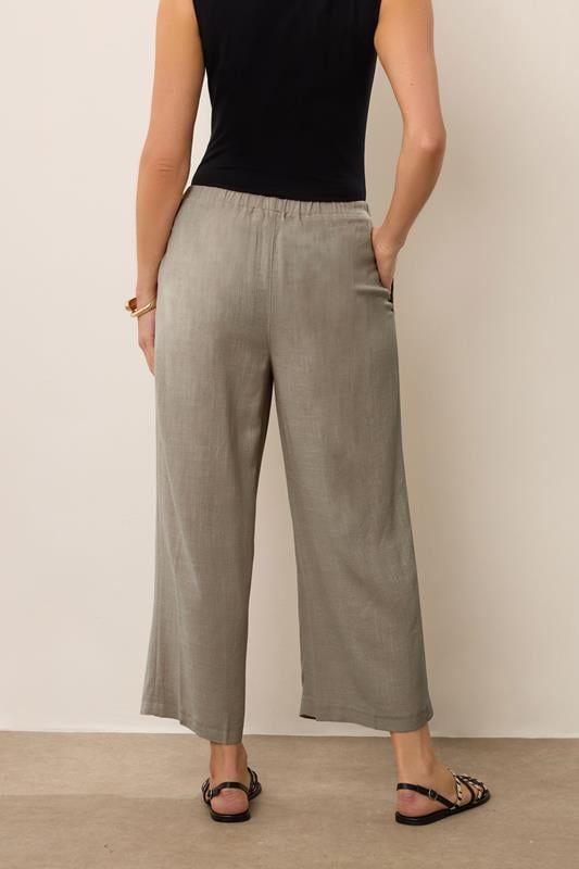 Evans LTS Tall Beige Brown Linen Tie Waist Cropped Trousers