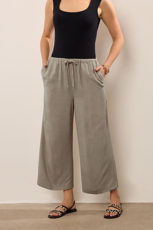 evans LTS Tall Beige Brown Linen Tie Waist Cropped Trousers
