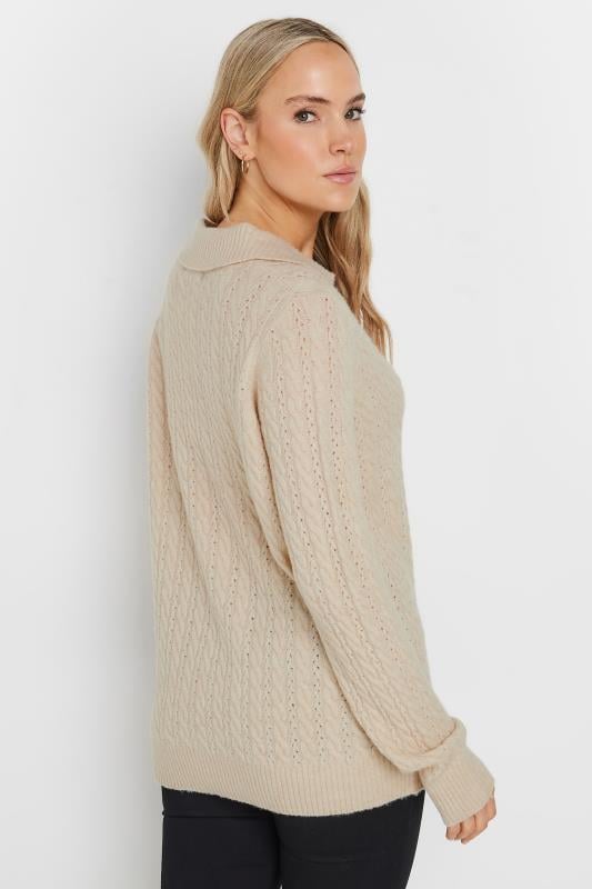 Evans LTS Tall Beige Brown Open Collar Cable Knit Jumper