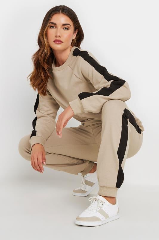evans LTS Tall Beige Brown Side Stripe Cuffed Joggers