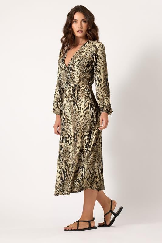 Evans LTS Tall Beige Brown Snake Print Wrap Midi Dress