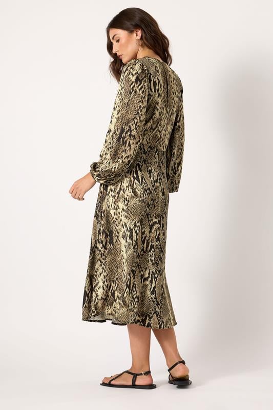 Evans LTS Tall Beige Brown Snake Print Wrap Midi Dress